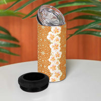 Personalised Tufi Tapa and Tattoo Festival 4 in 1 Can Cooler Tumbler Oro Tapa Cloth With Plumeria - Polynesian Pride