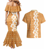 Personalised Tufi Tapa and Tattoo Festival Couples Matching Mermaid Dress and Hawaiian Shirt Oro Tapa Cloth With Plumeria LT14 - Polynesian Pride