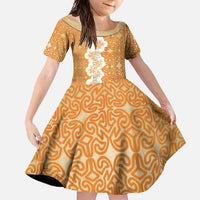 Personalised Tufi Tapa and Tattoo Festival Family Matching Long Sleeve Bodycon Dress and Hawaiian Shirt Oro Tapa Cloth With Plumeria LT14 Daughter's Dress Brown - Polynesian Pride