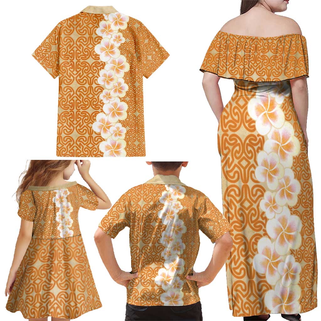 Personalised Tufi Tapa and Tattoo Festival Family Matching Off Shoulder Maxi Dress and Hawaiian Shirt Oro Tapa Cloth With Plumeria - Polynesian Pride