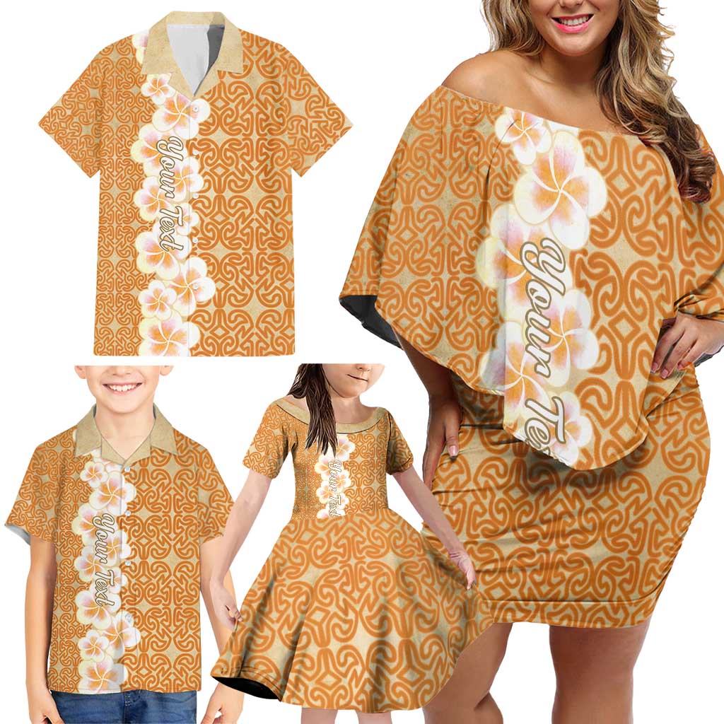 Personalised Tufi Tapa and Tattoo Festival Family Matching Off Shoulder Short Dress and Hawaiian Shirt Oro Tapa Cloth With Plumeria - Polynesian Pride