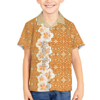 Personalised Tufi Tapa and Tattoo Festival Family Matching Puletasi and Hawaiian Shirt Oro Tapa Cloth With Plumeria LT14 Son's Shirt Brown - Polynesian Pride