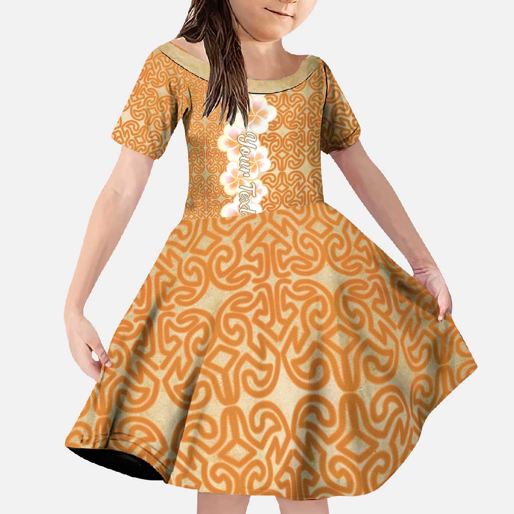 Personalised Tufi Tapa and Tattoo Festival Family Matching Short Sleeve Bodycon Dress and Hawaiian Shirt Oro Tapa Cloth With Plumeria LT14 Daughter's Dress Brown - Polynesian Pride