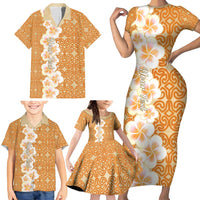 Personalised Tufi Tapa and Tattoo Festival Family Matching Short Sleeve Bodycon Dress and Hawaiian Shirt Oro Tapa Cloth With Plumeria LT14 - Polynesian Pride