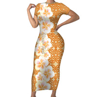 Personalised Tufi Tapa and Tattoo Festival Family Matching Short Sleeve Bodycon Dress and Hawaiian Shirt Oro Tapa Cloth With Plumeria LT14 Mom's Dress Brown - Polynesian Pride
