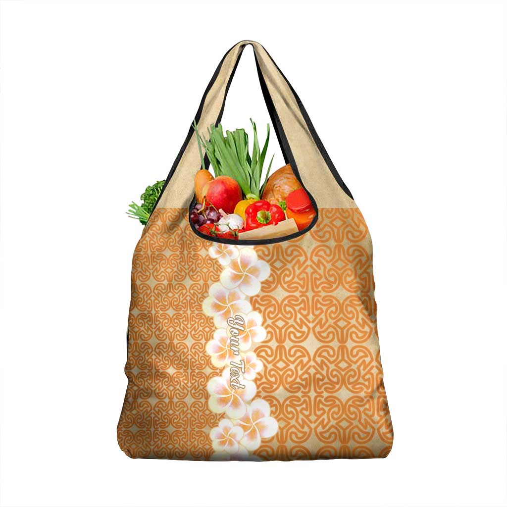 Personalised Tufi Tapa and Tattoo Festival Grocery Bag Oro Tapa Cloth With Plumeria - Polynesian Pride