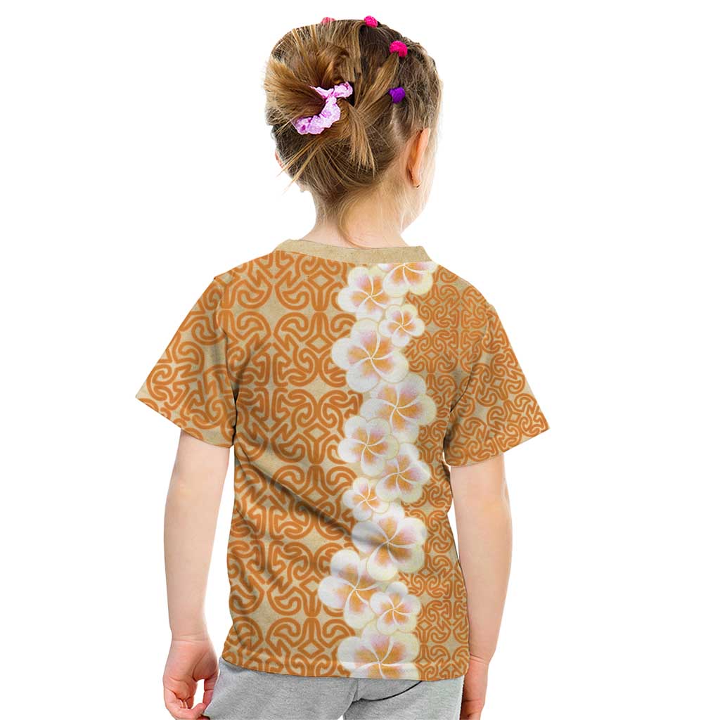 Personalised Tufi Tapa and Tattoo Festival Kid T Shirt Oro Tapa Cloth With Plumeria - Polynesian Pride