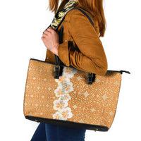 Personalised Tufi Tapa and Tattoo Festival Leather Tote Bag Oro Tapa Cloth With Plumeria LT14 Brown - Polynesian Pride