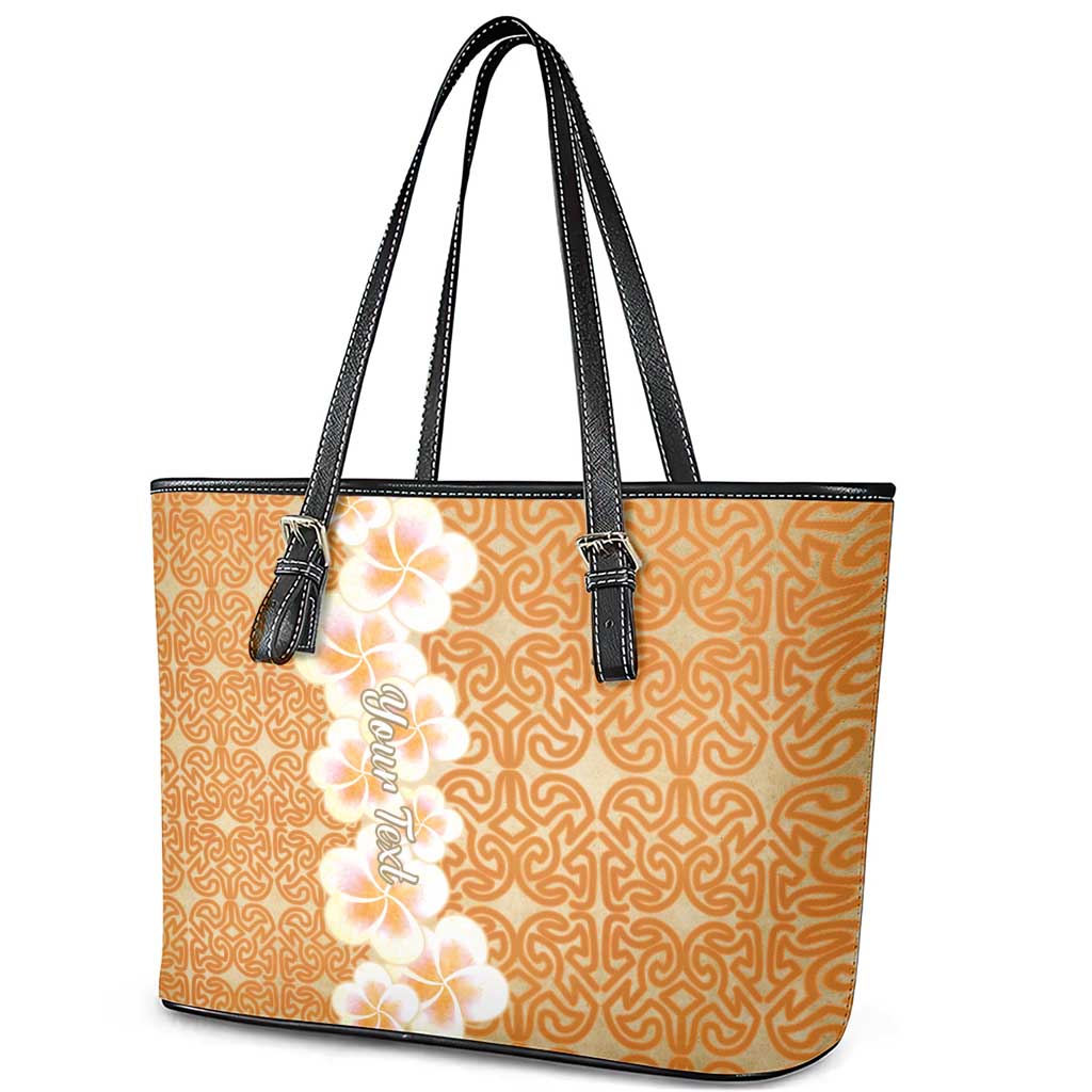 Personalised Tufi Tapa and Tattoo Festival Leather Tote Bag Oro Tapa Cloth With Plumeria LT14 - Polynesian Pride