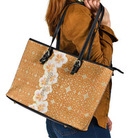 Personalised Tufi Tapa and Tattoo Festival Leather Tote Bag Oro Tapa Cloth With Plumeria LT14 - Polynesian Pride