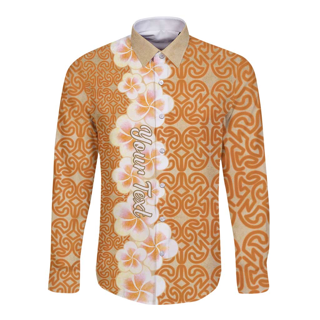 Personalised Tufi Tapa and Tattoo Festival Long Sleeve Button Shirt Oro Tapa Cloth With Plumeria - Polynesian Pride