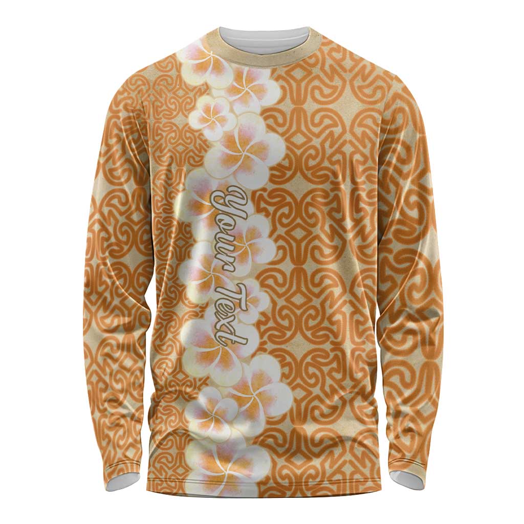Personalised Tufi Tapa and Tattoo Festival Long Sleeve Shirt Oro Tapa Cloth With Plumeria LT14 Unisex Brown - Polynesian Pride