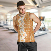 Personalised Tufi Tapa and Tattoo Festival Men Tank Top Oro Tapa Cloth With Plumeria LT14 Brown - Polynesian Pride