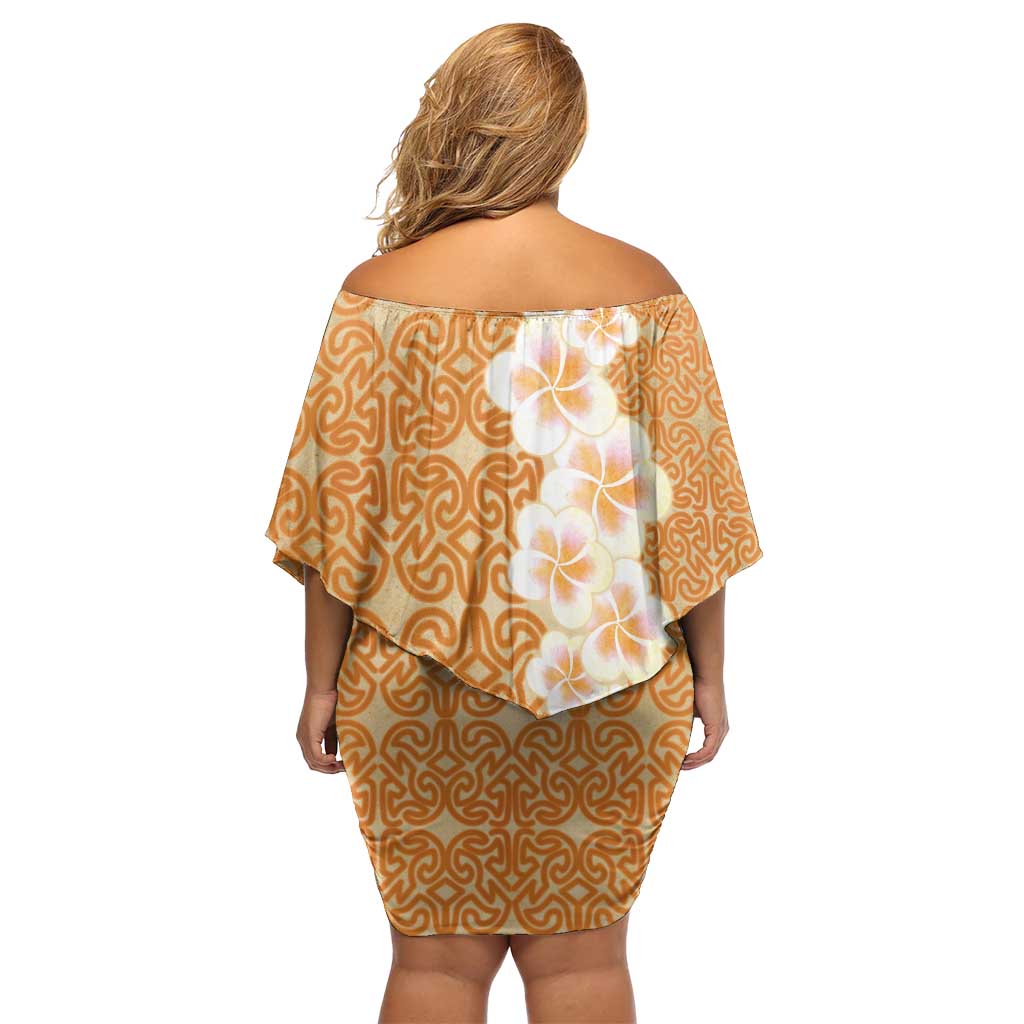 Personalised Tufi Tapa and Tattoo Festival Off Shoulder Short Dress Oro Tapa Cloth With Plumeria - Polynesian Pride