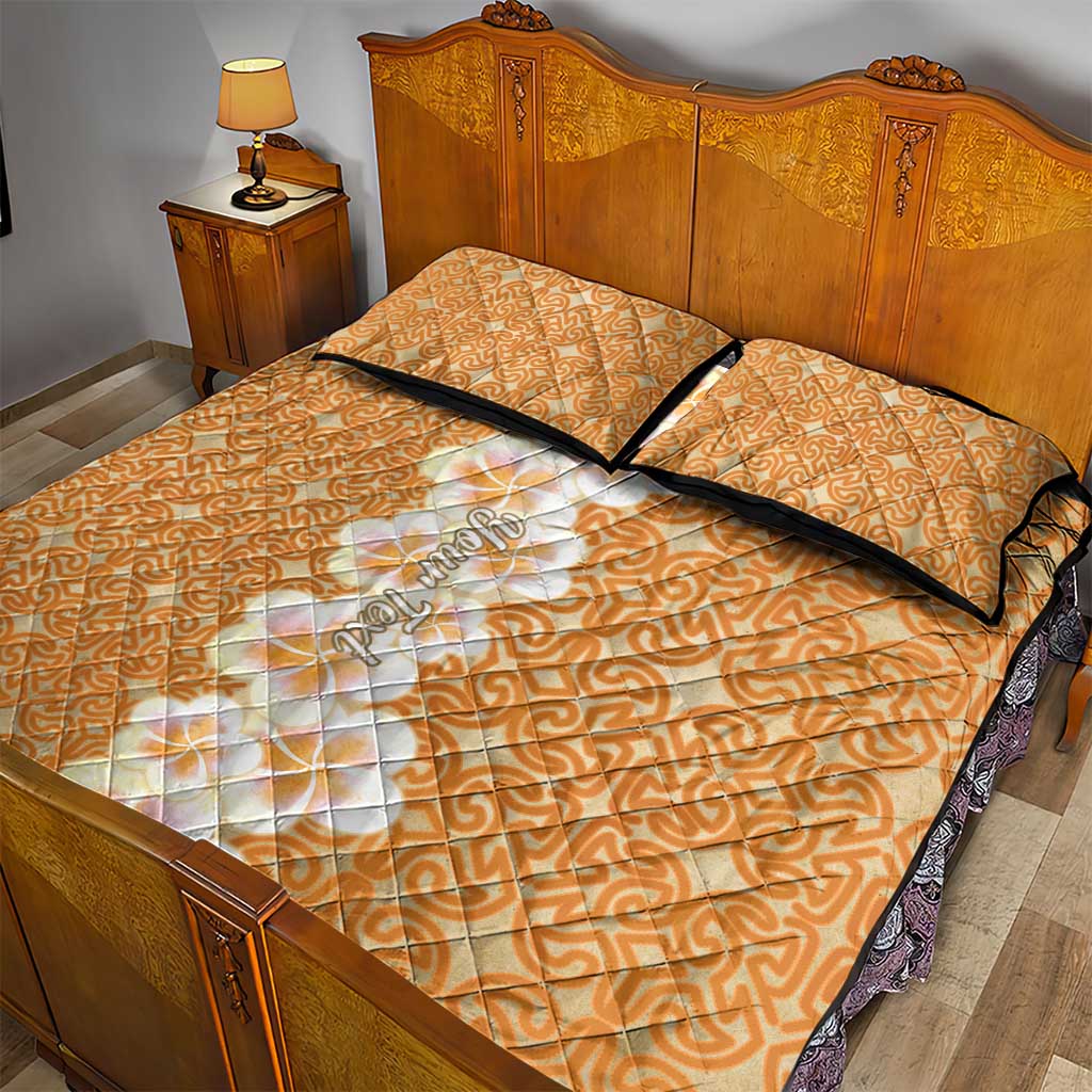 Personalised Tufi Tapa and Tattoo Festival Quilt Bed Set Oro Tapa Cloth With Plumeria - Polynesian Pride