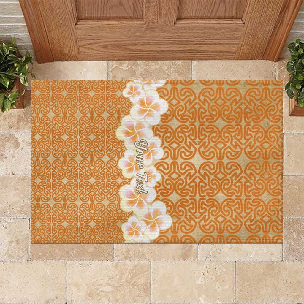 Personalised Tufi Tapa and Tattoo Festival Rubber Doormat Oro Tapa Cloth With Plumeria - Polynesian Pride