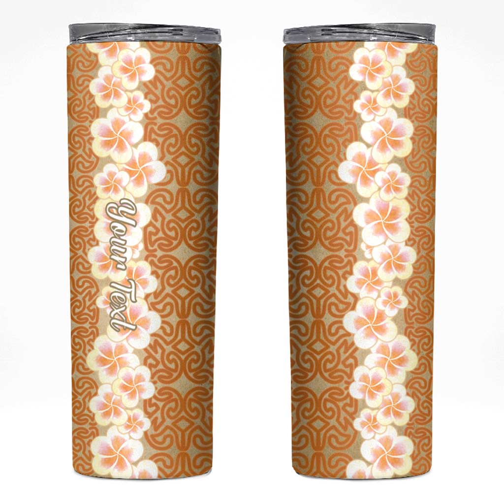 Personalised Tufi Tapa and Tattoo Festival Skinny Tumbler Oro Tapa Cloth With Plumeria - Polynesian Pride