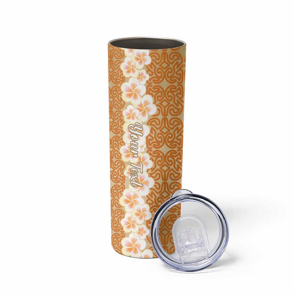 Personalised Tufi Tapa and Tattoo Festival Skinny Tumbler Oro Tapa Cloth With Plumeria - Polynesian Pride