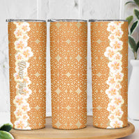 Personalised Tufi Tapa and Tattoo Festival Skinny Tumbler Oro Tapa Cloth With Plumeria - Polynesian Pride