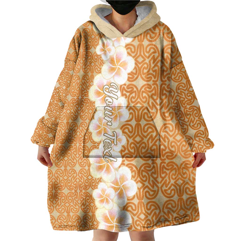 Personalised Tufi Tapa and Tattoo Festival Wearable Blanket Hoodie Oro Tapa Cloth With Plumeria - Polynesian Pride