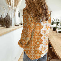 Personalised Tufi Tapa and Tattoo Festival Women Casual Shirt Oro Tapa Cloth With Plumeria LT14 - Polynesian Pride