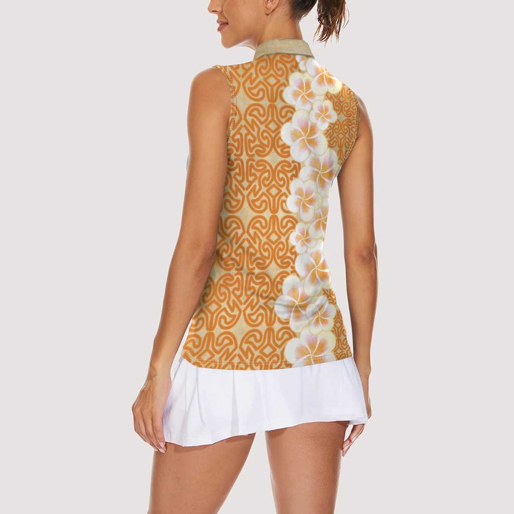 Personalised Tufi Tapa and Tattoo Festival Women Sleeveless Polo Shirt Oro Tapa Cloth With Plumeria LT14 - Polynesian Pride