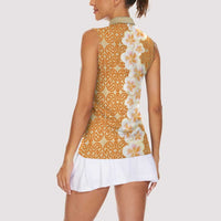 Personalised Tufi Tapa and Tattoo Festival Women Sleeveless Polo Shirt Oro Tapa Cloth With Plumeria LT14 - Polynesian Pride