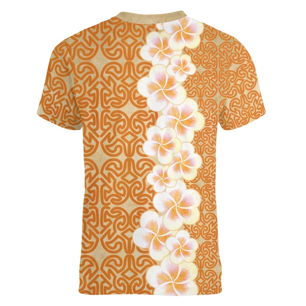 Personalised Tufi Tapa and Tattoo Festival Women V-Neck T-Shirt Oro Tapa Cloth With Plumeria LT14 - Polynesian Pride