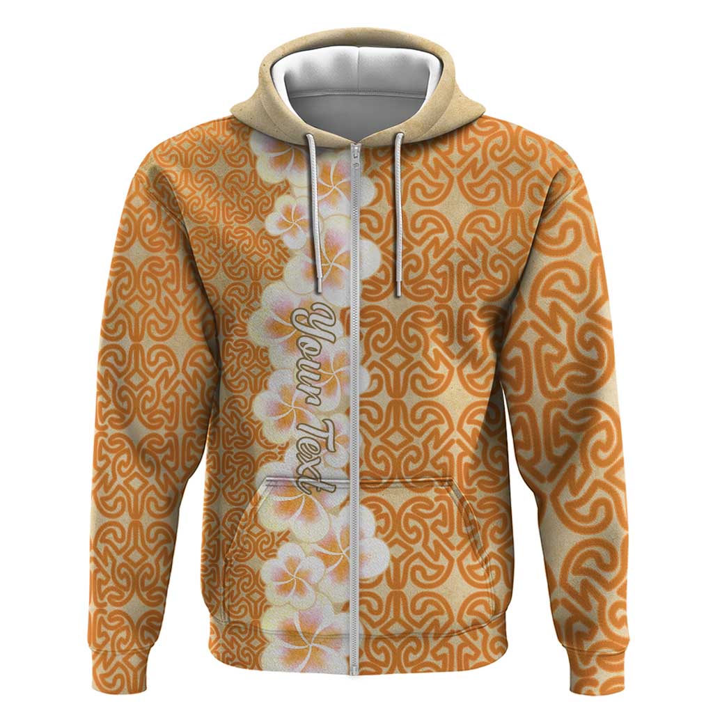 Personalised Tufi Tapa and Tattoo Festival Zip Hoodie Oro Tapa Cloth With Plumeria - Polynesian Pride