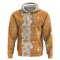 Personalised Tufi Tapa and Tattoo Festival Zip Hoodie Oro Tapa Cloth With Plumeria LT14 Zip Hoodie Brown - Polynesian Pride