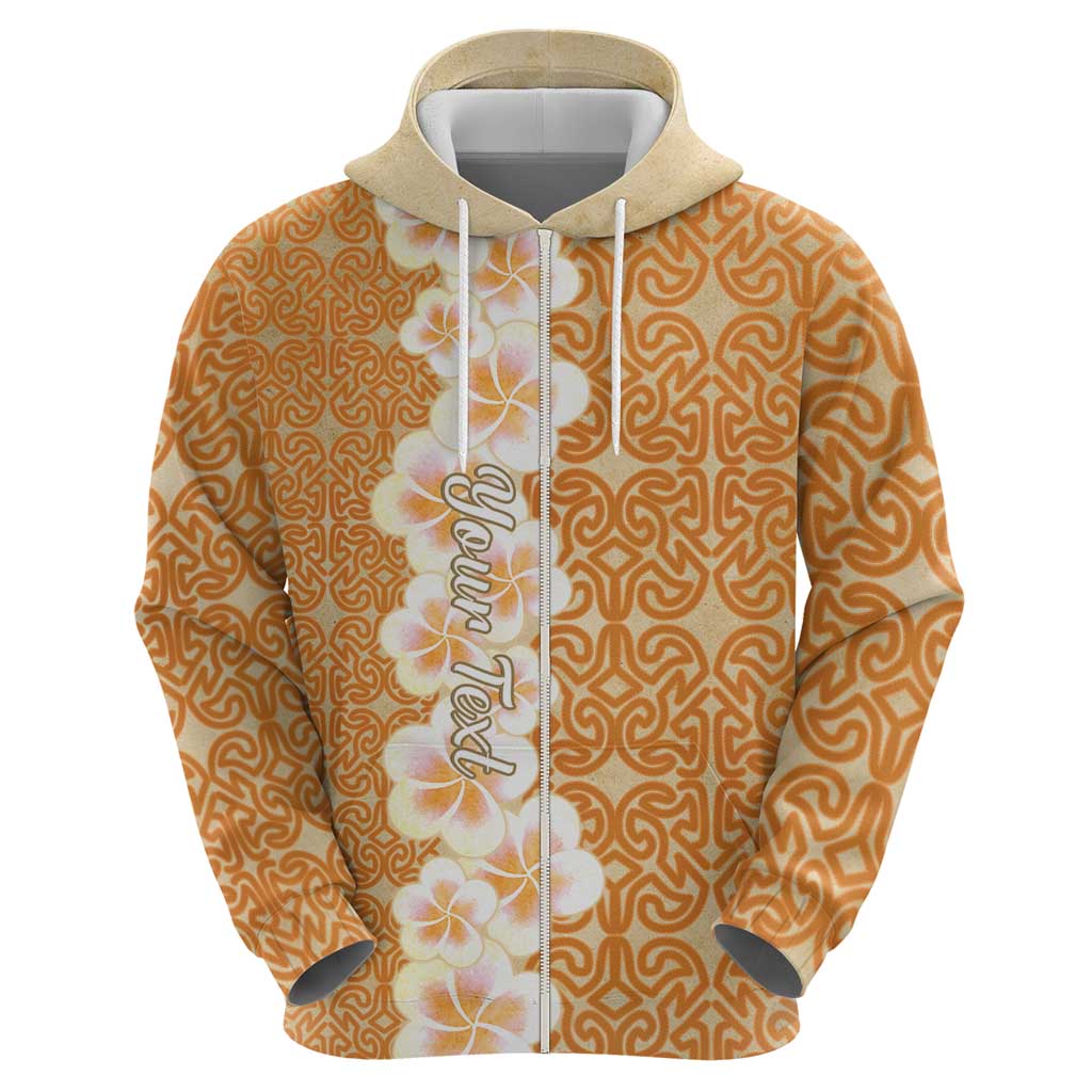 Personalised Tufi Tapa and Tattoo Festival Zip Hoodie Oro Tapa Cloth With Plumeria LT14 - Polynesian Pride