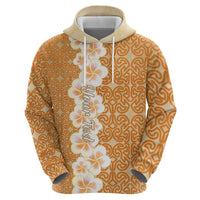 Personalised Tufi Tapa and Tattoo Festival Zip Hoodie Oro Tapa Cloth With Plumeria LT14 - Polynesian Pride