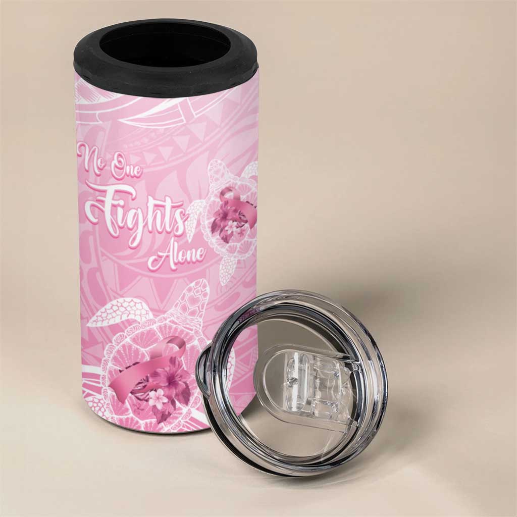 Personalised Polynesia Breast Cancer Awareness 4 in 1 Can Cooler Tumbler No One Fights Alone Turtle Ribbon - Pink Version