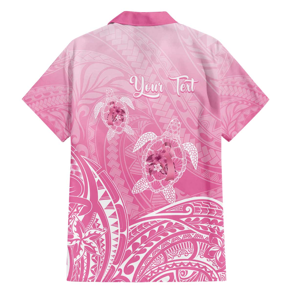Personalised Polynesia Breast Cancer Awareness Family Matching Puletasi and Hawaiian Shirt No One Fights Alone Turtle Ribbon - Pink Version