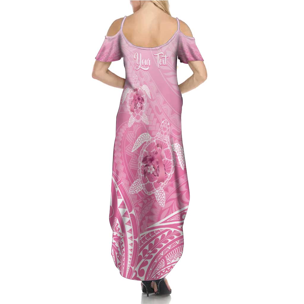 Personalised Polynesia Breast Cancer Awareness Family Matching Summer Maxi Dress and Hawaiian Shirt No One Fights Alone Turtle Ribbon - Pink Version