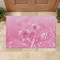 Personalised Polynesia Breast Cancer Awareness Rubber Doormat No One Fights Alone Turtle Ribbon - Pink Version