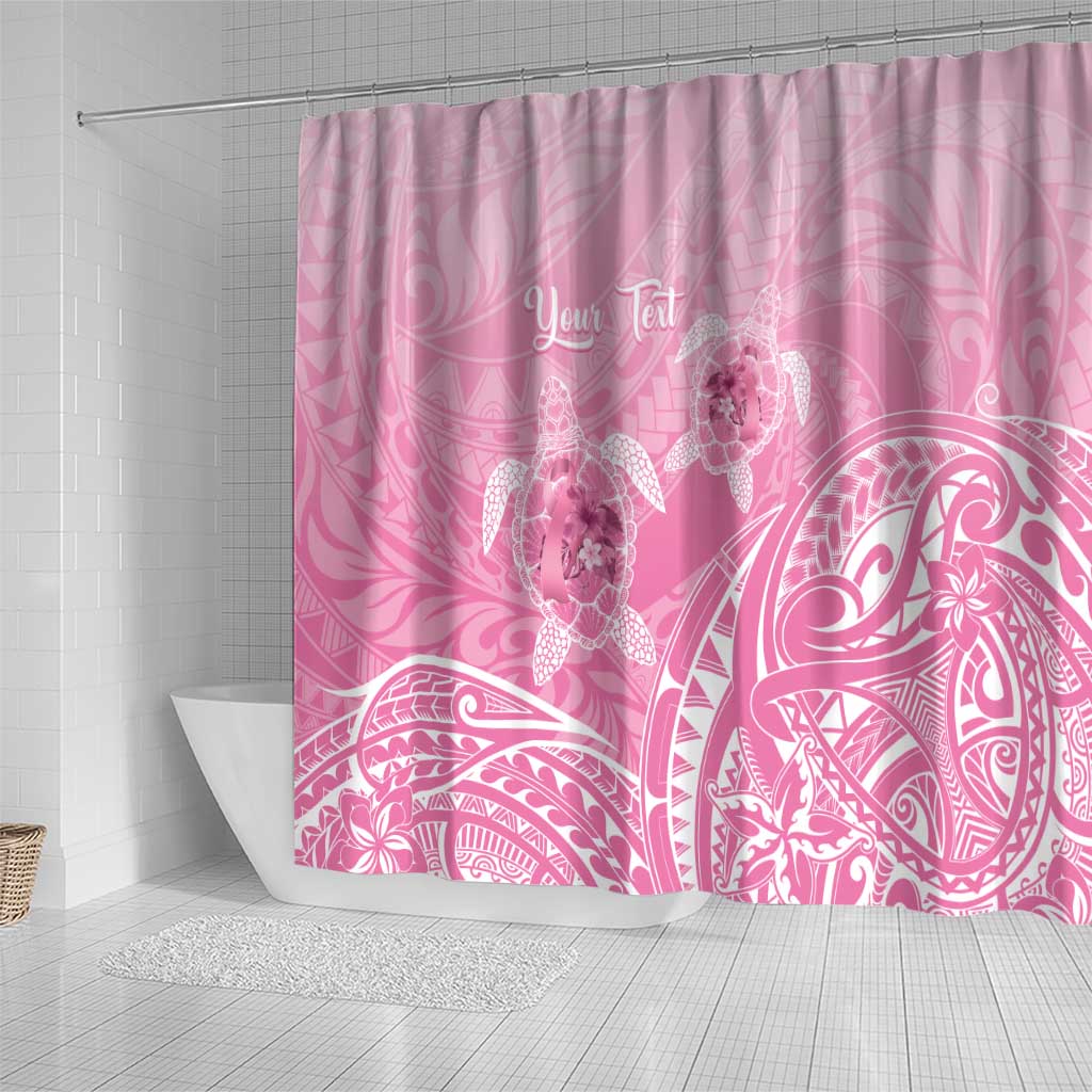 Personalised Polynesia Breast Cancer Awareness Shower Curtain No One Fights Alone Turtle Ribbon - Pink Version