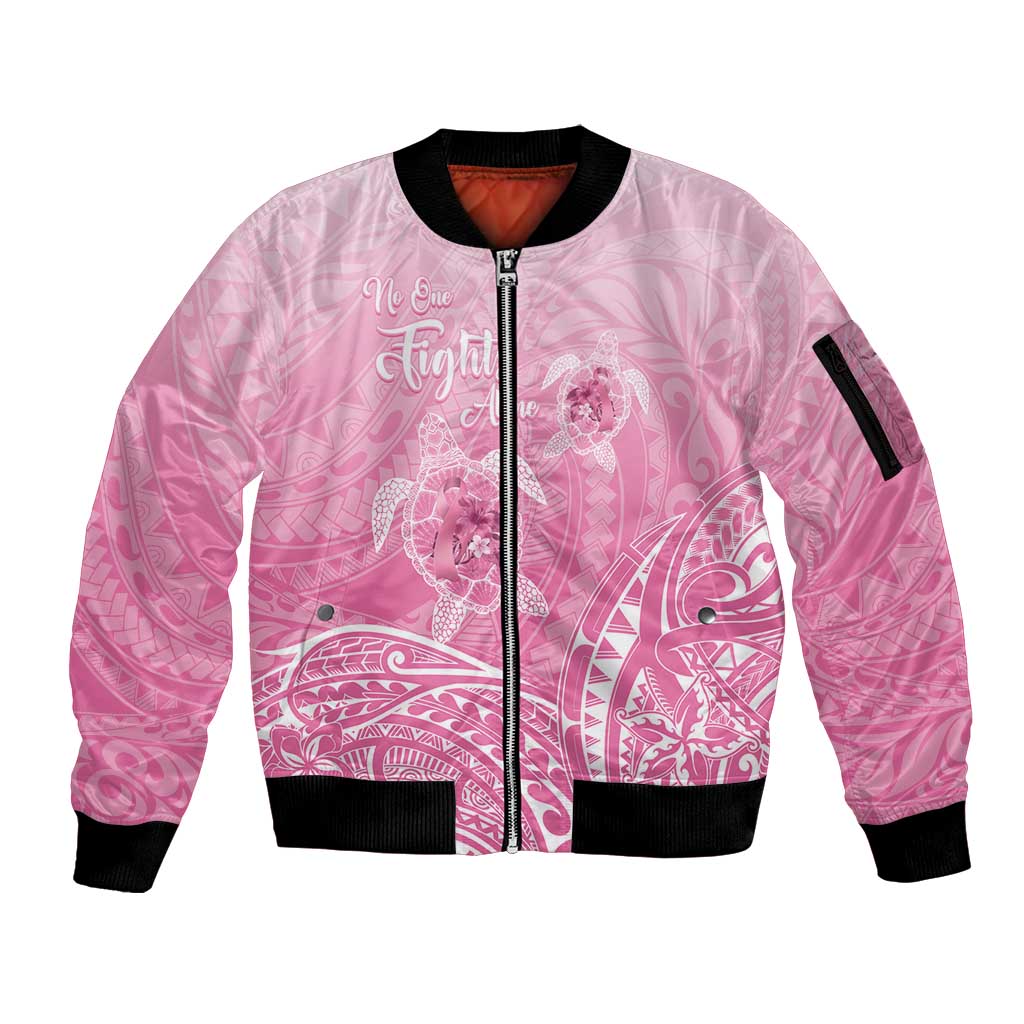 Personalised Polynesia Breast Cancer Awareness Sleeve Zip Bomber Jacket No One Fights Alone Turtle Ribbon - Pink Version