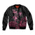 Personalised Polynesia Breast Cancer Awareness Bomber Jacket No One Fights Alone Turtle Ribbon - Black Version