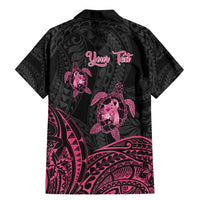 Personalised Polynesia Breast Cancer Awareness Family Matching Mermaid Dress and Hawaiian Shirt No One Fights Alone Turtle Ribbon - Black Version