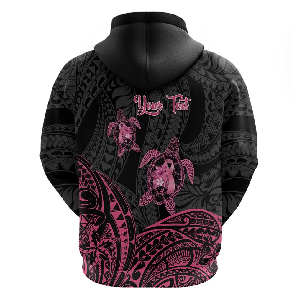 Personalised Polynesia Breast Cancer Awareness Hoodie No One Fights Alone Turtle Ribbon - Black Version