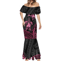 Personalised Polynesia Breast Cancer Awareness Mermaid Dress No One Fights Alone Turtle Ribbon - Black Version