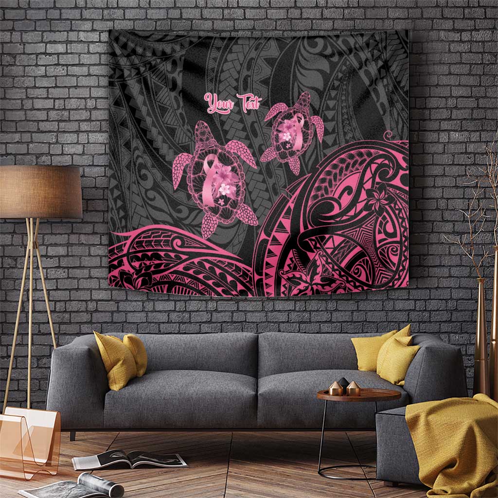 Personalised Polynesia Breast Cancer Awareness Tapestry No One Fights Alone Turtle Ribbon - Black Version