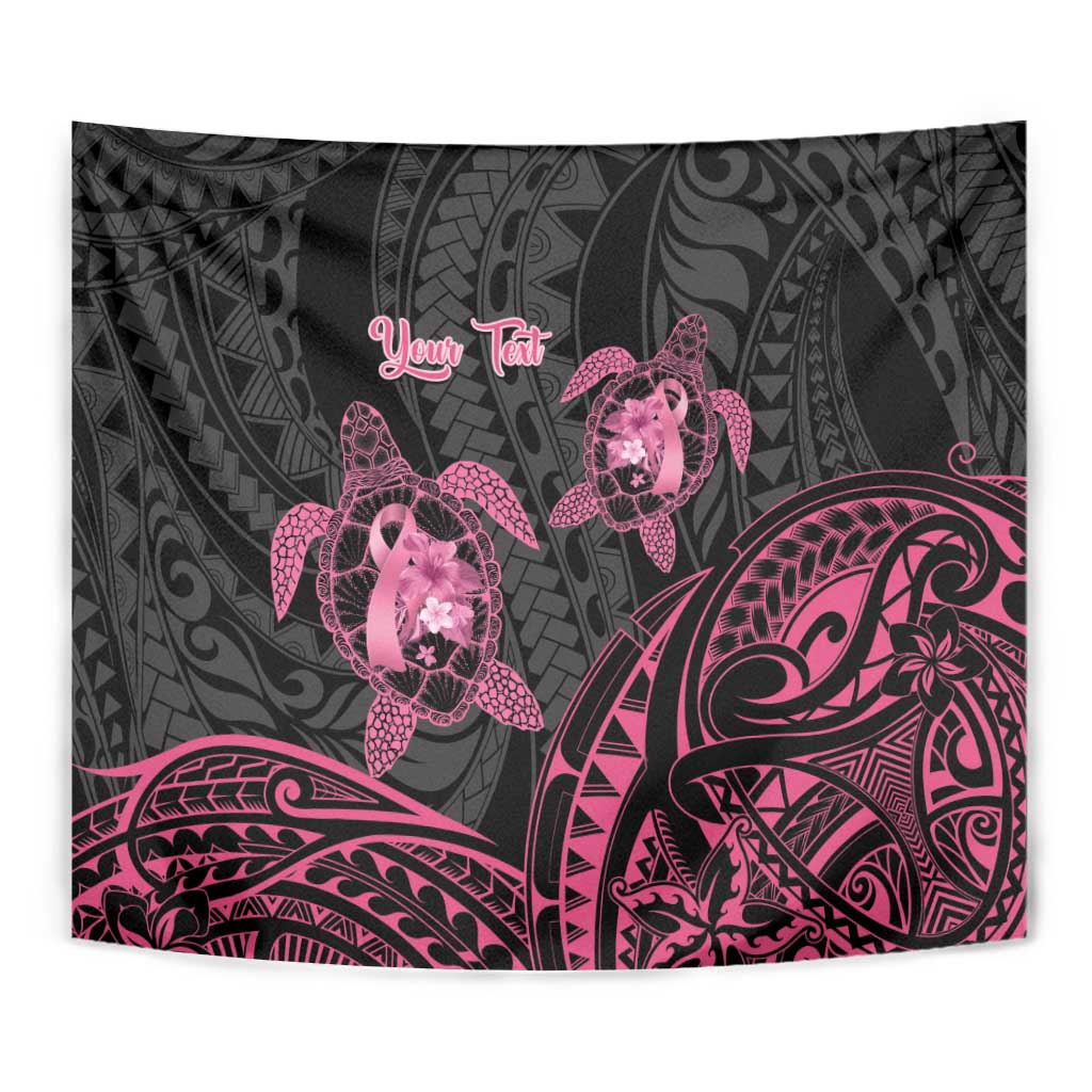 Personalised Polynesia Breast Cancer Awareness Tapestry No One Fights Alone Turtle Ribbon - Black Version