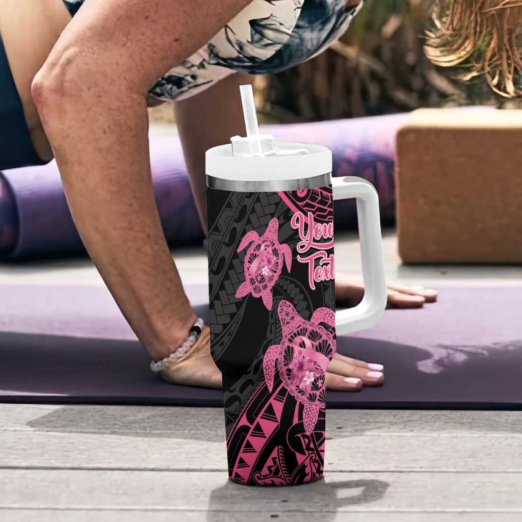 Personalised Polynesia Breast Cancer Awareness Tumbler With Handle No One Fights Alone Turtle Ribbon - Black Version