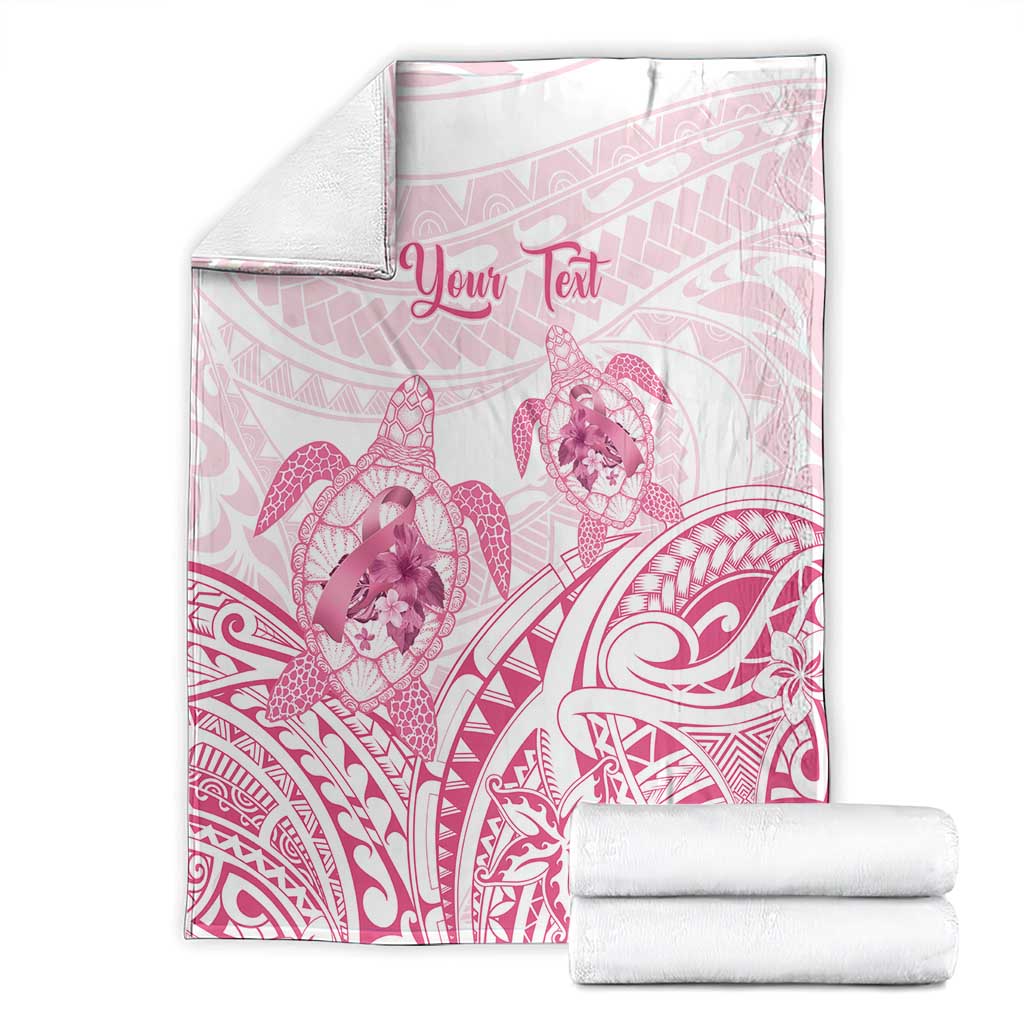 Personalised Polynesia Breast Cancer Awareness Blanket No One Fights Alone Turtle Ribbon - White Version