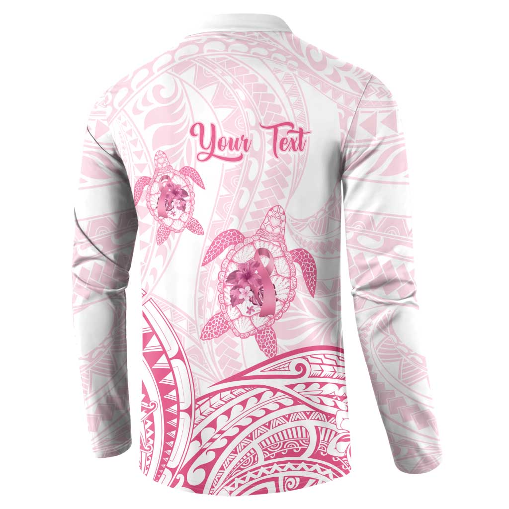 Personalised Polynesia Breast Cancer Awareness Button Sweatshirt No One Fights Alone Turtle Ribbon - White Version
