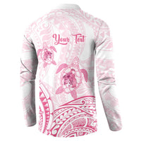 Personalised Polynesia Breast Cancer Awareness Button Sweatshirt No One Fights Alone Turtle Ribbon - White Version
