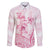Personalised Polynesia Breast Cancer Awareness Family Matching Off The Shoulder Long Sleeve Dress and Hawaiian Shirt No One Fights Alone Turtle Ribbon - White Version