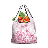 Personalised Polynesia Breast Cancer Awareness Grocery Bag No One Fights Alone Turtle Ribbon - White Version